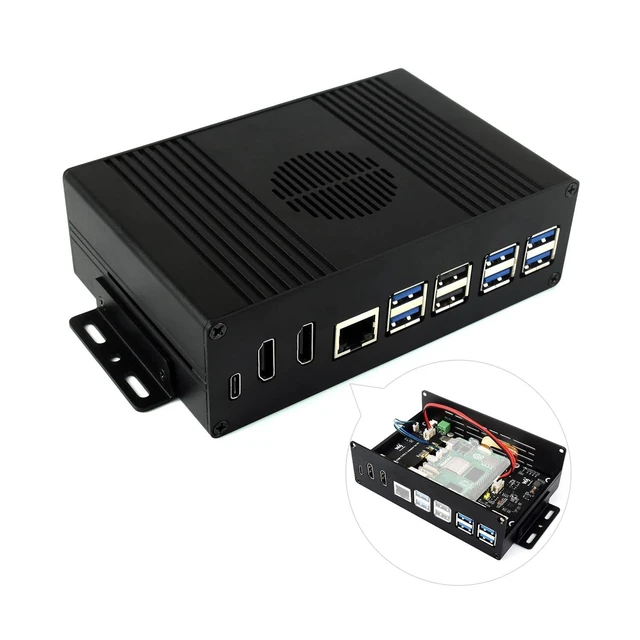 Alt view image 6 of 10 - Waveshare Multi-Functional All-in-One Mini-Computer Kit, Compatible with Raspberry Pi 5, Aluminum Alloy Case, Comes with PCIe to 4-ch USB 3.2 Gen1 Adapter