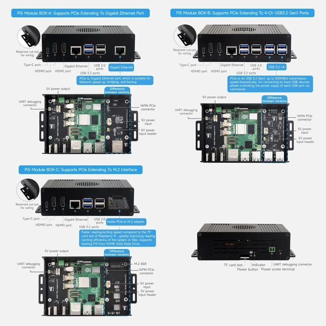 Alt view image 9 of 10 - Waveshare Multi-Functional All-in-One Mini-Computer Kit, Compatible with Raspberry Pi 5, Aluminum Alloy Case, Comes with PCIe to 4-ch USB 3.2 Gen1 Adapter