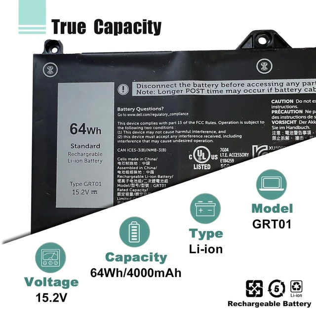 Alt view image 8 of 10 - BOWEIRUI GRT01 Battery for Dell Latitude 5421 5521 Battery Latitude 5431 5531 Precision 3561 3571 3581 3470 Series Laptop 00P3TJ 0P3TJ 0R05P0 R05P0 05RGW 15.2V 64Wh 4000mAh 4-Cells