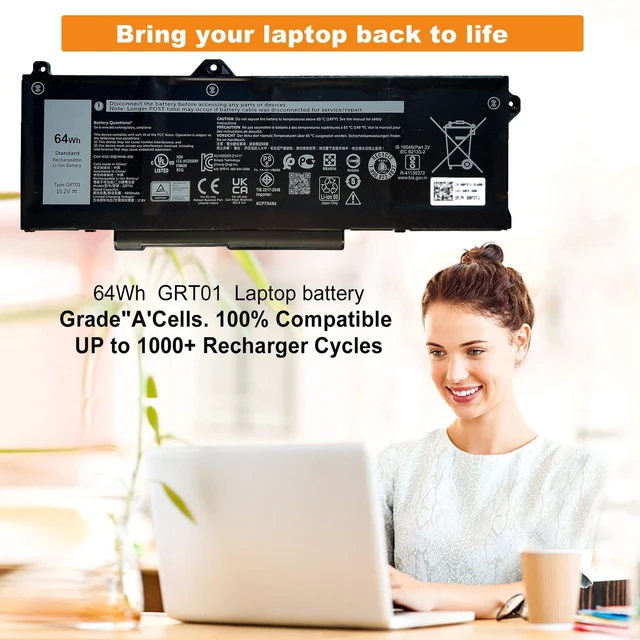 Alt view image 7 of 10 - BOWEIRUI GRT01 Battery for Dell Latitude 5421 5521 Battery Latitude 5431 5531 Precision 3561 3571 3581 3470 Series Laptop 00P3TJ 0P3TJ 0R05P0 R05P0 05RGW 15.2V 64Wh 4000mAh 4-Cells