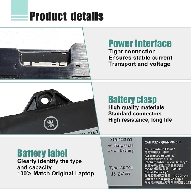 Alt view image 9 of 10 - BOWEIRUI GRT01 Battery for Dell Latitude 5421 5521 Battery Latitude 5431 5531 Precision 3561 3571 3581 3470 Series Laptop 00P3TJ 0P3TJ 0R05P0 R05P0 05RGW 15.2V 64Wh 4000mAh 4-Cells