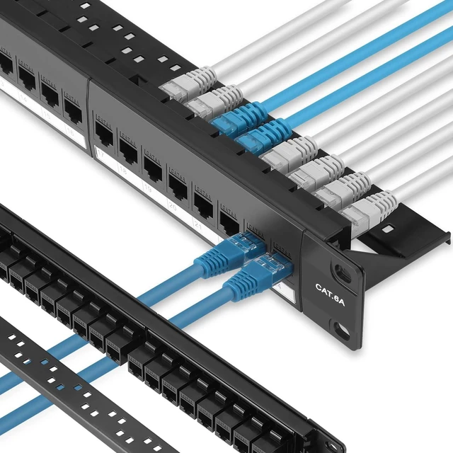 Alt view image 6 of 10 - Rapink Patch Panel 24 Port Cat6A with Inline Keystone 10G Support, Pass-Thru Coupler UTP 19-Inch with Removable Back Bar, 1U Network Patch Panel for Cat6a,Cat6, Cat5e, Cat5 Cabling
