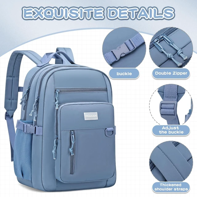 Alt view image 9 of 10 - PRAGARI Kids Backpack for School Cute Aesthetic Blue Backpack Girls Student Bookbag Women Travel Lightweight Book Bag