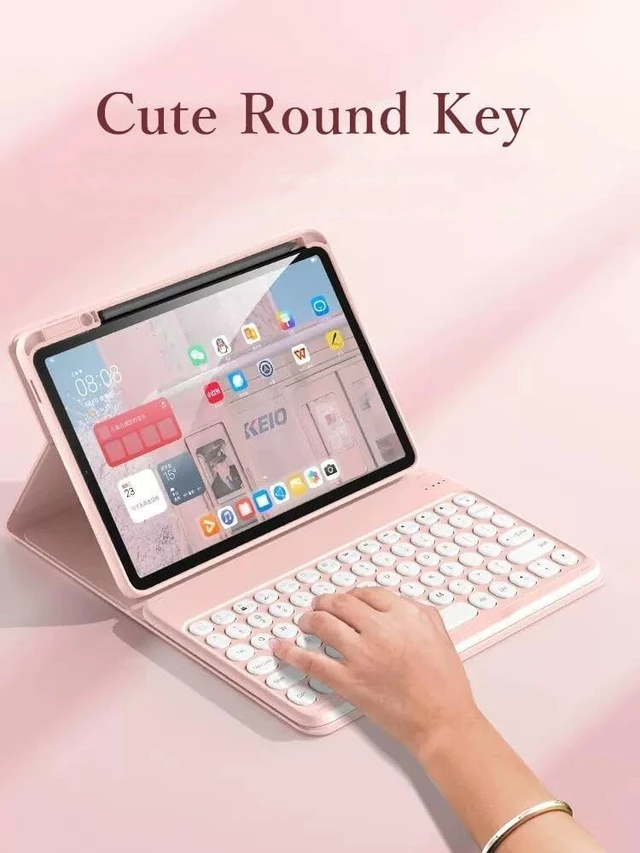 Alt view image 8 of 10 - kaidisen Keyboard Case for iPad Air 11 inch M3/M2 (2025/2024), Air 5th/4th Gen 10.9"/iPad Pro 11 inch 4th/3rd/2nd Gen Case with Keyboard and Mouse, Detachable Candy Color Round Key,Dark Pink