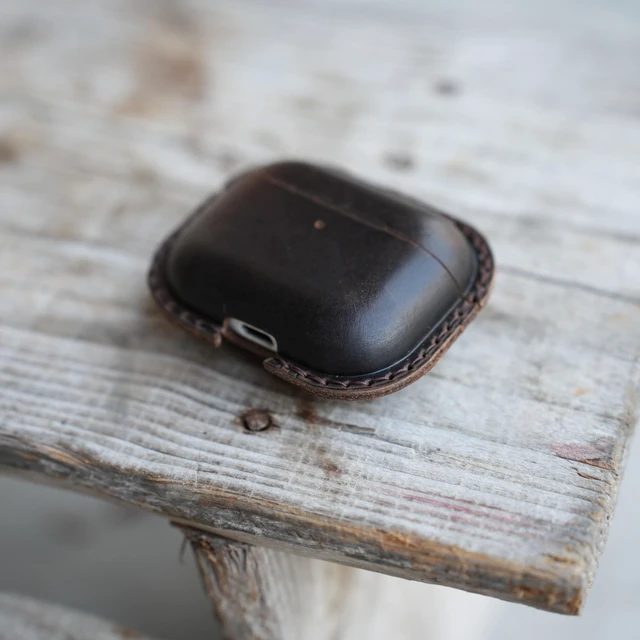 Alt view image 9 of 10 - JJNUSA Genuine Vintage Leather Distressed Leather for Apple Airpods Pro 3 3rd Gen (2025) Wireless Charging Protective Cover Earbud Case Compatible with MagSafe Dakrbrown