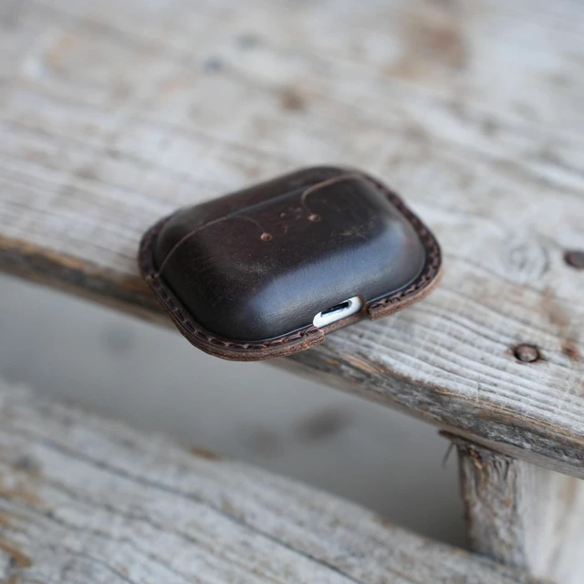 Alt view image 10 of 10 - JJNUSA Genuine Vintage Leather Distressed Leather for Apple Airpods Pro 3 3rd Gen (2025) Wireless Charging Protective Cover Earbud Case Compatible with MagSafe Dakrbrown