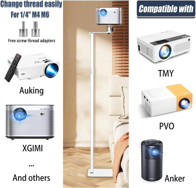 Alt view image 8 of 10 - 2-Be-Best Projector Stand 36-63in / 92-162cm Height Adjustable Projector Floor Stands Universal Projectors Mount Stand for Bed Sofa Compatible with HAPPRUN Anker XGIMI Upgraded Large Ball Head White