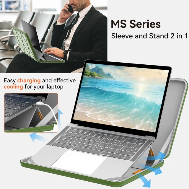 Alt view image 9 of 10 - Smatree MS93 Hard EVA Protective Sleeve Case with Stand Compatible for 16 inch HP ZBook Fury 16 G10/G9 Mobile Workstation PC, Green