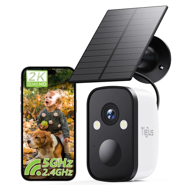 Alt view image 6 of 10 - TIEJUS 2K Solar Security Cameras Wireless Outdoor, 2.4G/5G WiFi, Powered by Sun Rechargeable Battery Backup, Color Night Vision, PIR AI Motion Detection, 2 Way Talk, IP66, Works with Alexa/Clou