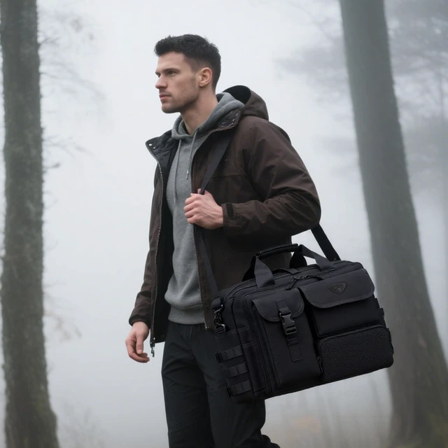 Alt view image 7 of 10 - Stypos Tactical Messenger Bag, 14 Inch Tactical Briefcase for Man Military Laptop Bag Messenger Shoulder Bag, Includes a Flag