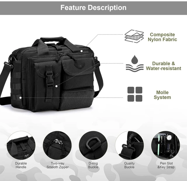Alt view image 10 of 10 - Stypos Tactical Messenger Bag, 14 Inch Tactical Briefcase for Man Military Laptop Bag Messenger Shoulder Bag, Includes a Flag