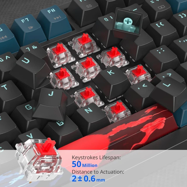 Alt view image 8 of 10 - iRoboosta 75% Mechanical Gaming Keyboard, Hot Swappable RGB Backlit Custom With Knob, Gasket Mount USB Wired, 82 Keys Black Blue Linear Red Switch (82 Black Blue)