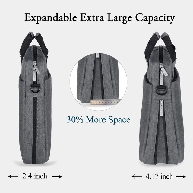 Alt view image 9 of 10 - Voova Laptop Bag Case 17 17.3 Inch Computer Sleeve Messenger Bag with Shoulder Strap Expandable Waterproof Large Capacity Business Briefcase for Work Travel Fit 17-18 Laptop, Men Women, Gray