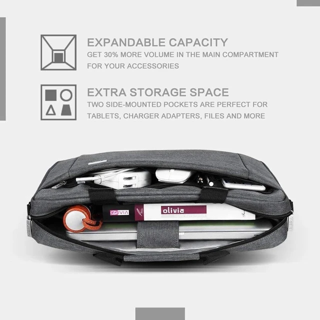 Alt view image 8 of 10 - Voova Laptop Bag Case 17 17.3 Inch Computer Sleeve Messenger Bag with Shoulder Strap Expandable Waterproof Large Capacity Business Briefcase for Work Travel Fit 17-18 Laptop, Men Women, Gray
