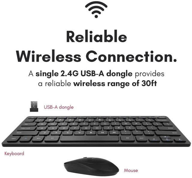 Alt view image 8 of 10 - Macally Small Wireless Keyboard and Mouse Combo - Quiet Productivity Duo - 2.4G Wireless Keyboard Mouse for PC - 78 Key Mini Keyboard and Mouse with Slim Body, Click Buttons, and 3 DPI Modes