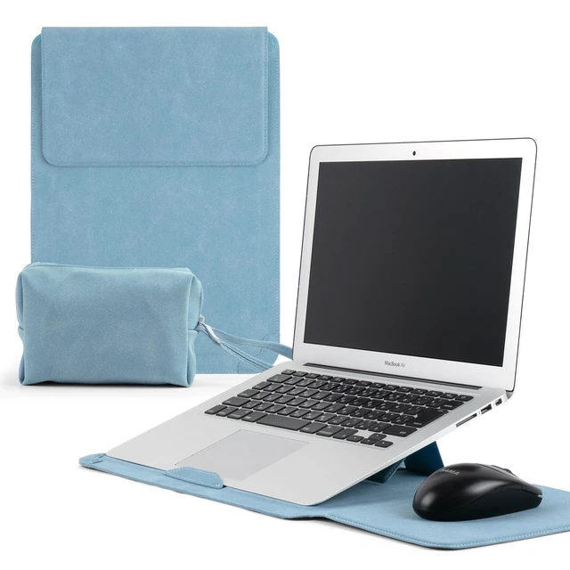 Alt view image 6 of 10 - KiimLaa 13-14" Laptop Sleeve Case for MacBook Pro 14" 13" M5/M4/M3/M2/M1, MacBook Air 13.6", PU Leather Magnetic with Stand Protective Bag Cover for HP Dell Lenovo Surface (13-14" ^^ Blue)