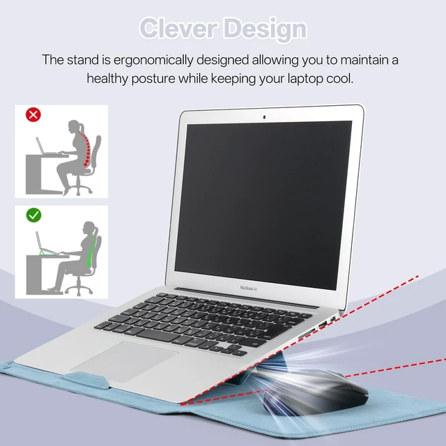 Alt view image 8 of 10 - KiimLaa 13-14" Laptop Sleeve Case for MacBook Pro 14" 13" M5/M4/M3/M2/M1, MacBook Air 13.6", PU Leather Magnetic with Stand Protective Bag Cover for HP Dell Lenovo Surface (13-14" ^^ Blue)