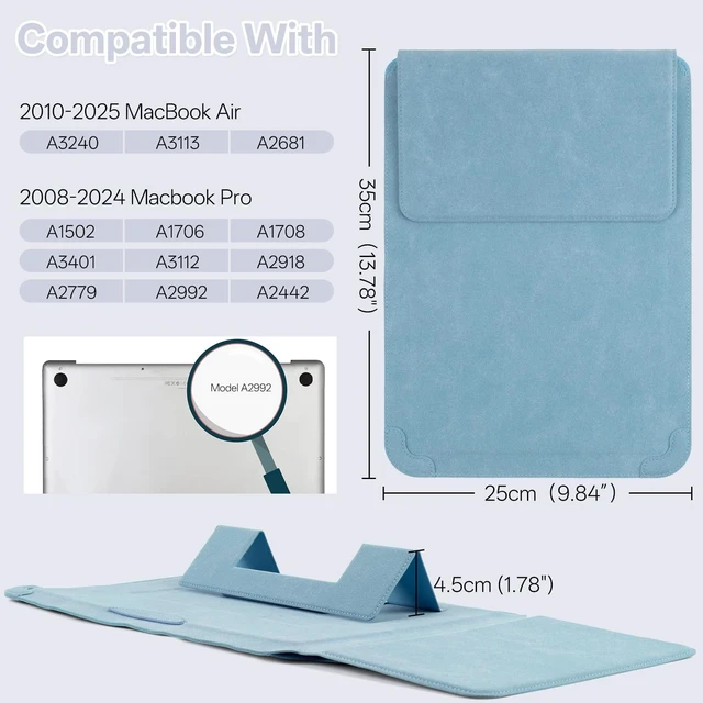 Alt view image 10 of 10 - KiimLaa 13-14" Laptop Sleeve Case for MacBook Pro 14" 13" M5/M4/M3/M2/M1, MacBook Air 13.6", PU Leather Magnetic with Stand Protective Bag Cover for HP Dell Lenovo Surface (13-14" ^^ Blue)