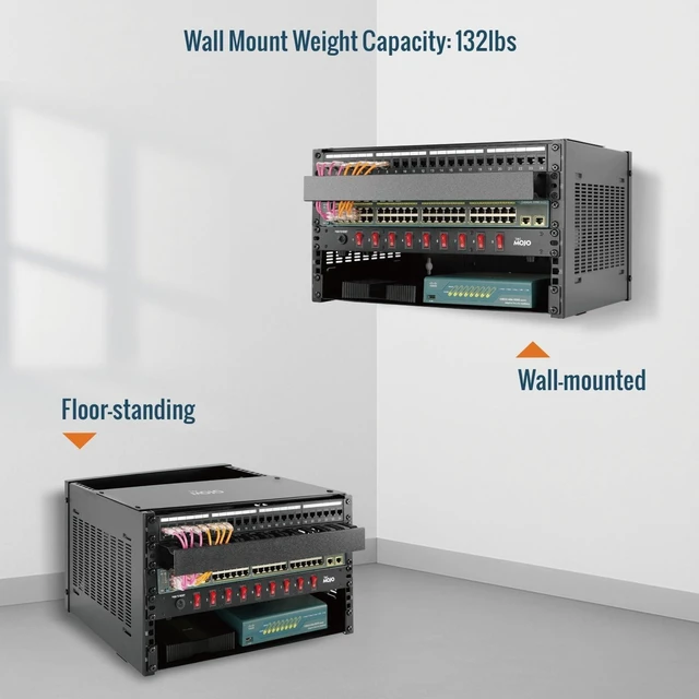 Alt view image 8 of 10 - Tecmojo 4U Wall Mount Rack,4U Rack 13.9 inch Depth,132lbs(60kg) Weight Capacity,19" Network Rack for Shallow Server and IT Equipment, Network Switches,Patch Panel Bracket,Black
