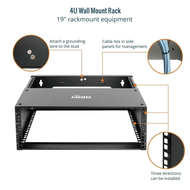 Alt view image 9 of 10 - Tecmojo 4U Wall Mount Rack,4U Rack 13.9 inch Depth,132lbs(60kg) Weight Capacity,19" Network Rack for Shallow Server and IT Equipment, Network Switches,Patch Panel Bracket,Black