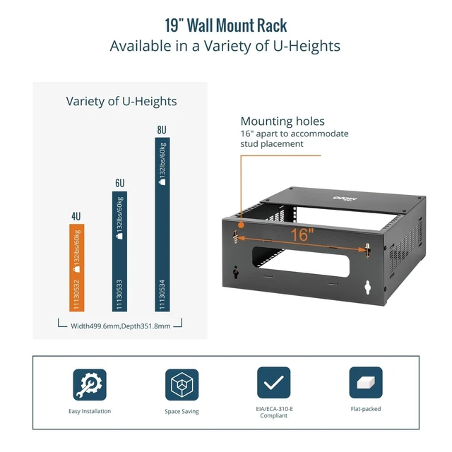 Alt view image 10 of 10 - Tecmojo 4U Wall Mount Rack,4U Rack 13.9 inch Depth,132lbs(60kg) Weight Capacity,19" Network Rack for Shallow Server and IT Equipment, Network Switches,Patch Panel Bracket,Black