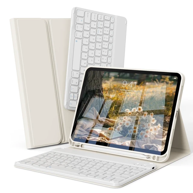 Alt view image 6 of 10 - SQQSOOZ Keyboard Case for iPad (A16) 11th/10th Generation, iPad 11 inch 2025/10.9 inch 2022 Case, Detachable Wireless Bluetooth Keyboard, Stand Folio Cover with Pencil Holder (Cream White)