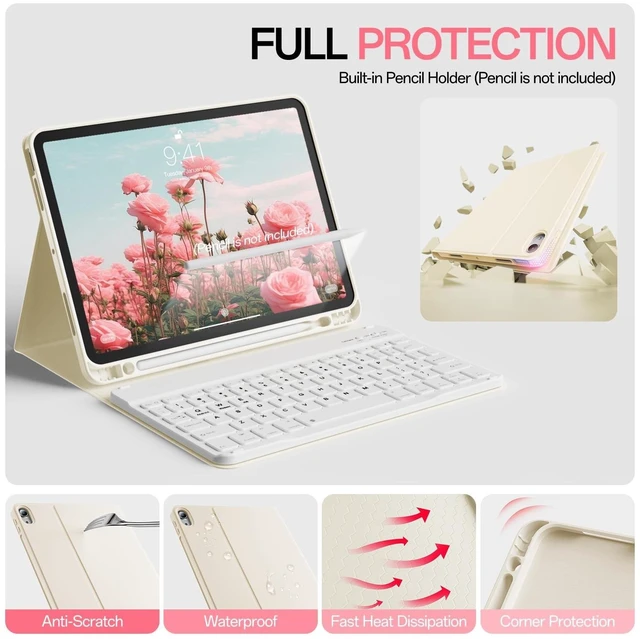 Alt view image 8 of 10 - SQQSOOZ Keyboard Case for iPad (A16) 11th/10th Generation, iPad 11 inch 2025/10.9 inch 2022 Case, Detachable Wireless Bluetooth Keyboard, Stand Folio Cover with Pencil Holder (Cream White)