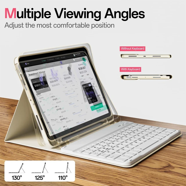 Alt view image 10 of 10 - SQQSOOZ Keyboard Case for iPad (A16) 11th/10th Generation, iPad 11 inch 2025/10.9 inch 2022 Case, Detachable Wireless Bluetooth Keyboard, Stand Folio Cover with Pencil Holder (Cream White)