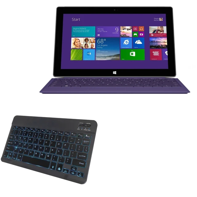 Alt view image 6 of 10 - BoxWave Keyboard Compatible with Microsoft Surface 2 - SlimKeys Bluetooth Keyboard - with Backlight, Portable Slim LED 7 Colors - Jet Black
