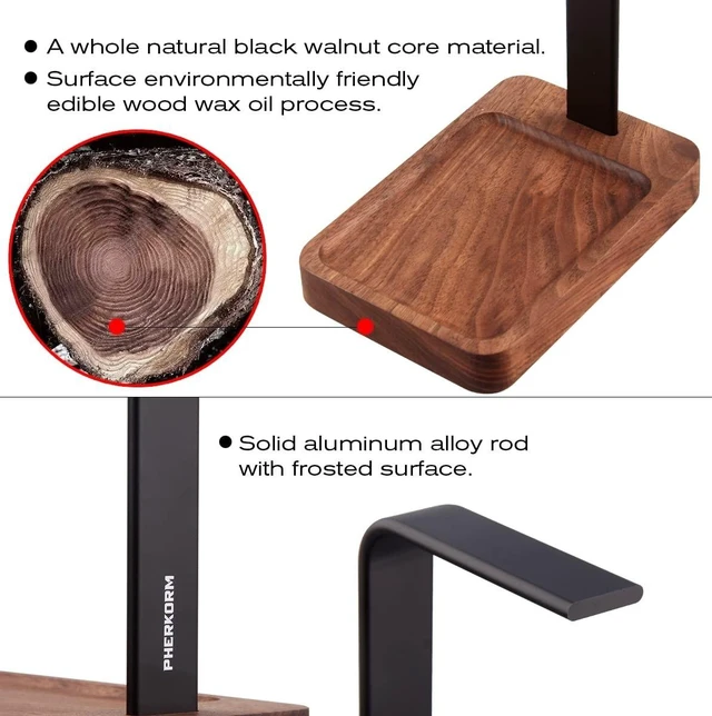 Alt view image 8 of 10 - PHERKORM Walnut Wood & Aluminum Headset Holder, Desktop Headphone Stand, Universal headphone holder for most music gaming headsets - Black Walnut