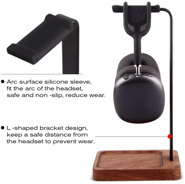 Alt view image 9 of 10 - PHERKORM Walnut Wood & Aluminum Headset Holder, Desktop Headphone Stand, Universal headphone holder for most music gaming headsets - Black Walnut