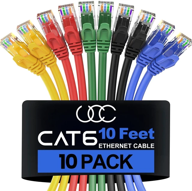 Alt view image 6 of 10 - Ultra Clarity Cables Cat 6 Ethernet Cable 10 Feet (10 Pack), Cat6 Patch Cable, High Speed 10Gbps 500Mhz Ethernet Cable Network Cord, RJ45 LAN Internet Cable for Computer Modem Router PS4/5-5 Colors