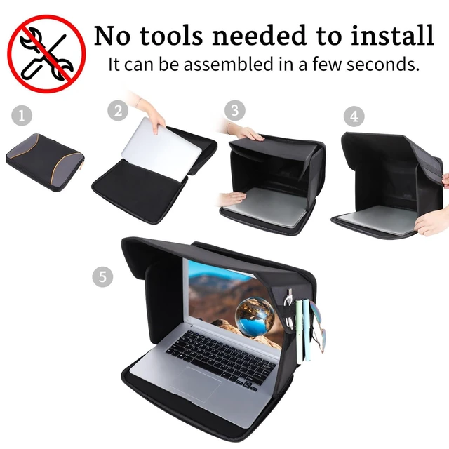 Alt view image 10 of 10 - YUMTIM Laptop Sun Shade Laptops Sun Glare Shield Laptop Sunshade Bag for Working Outside Privacy Screen Hood Foldable Shield Cover 12-14'' (Patent Pending)