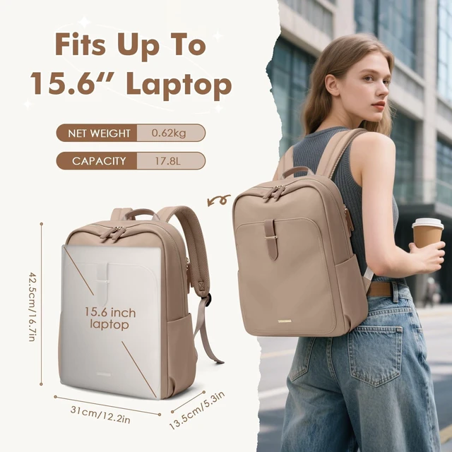 Alt view image 9 of 10 - GOLF QUALITY Laptop Backpack for Women,Casual Work Business Backpacks Purse Carry on Travel Backpack,15.6 Inch,Champagne Brown