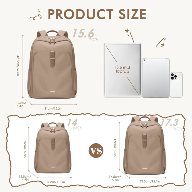 Alt view image 7 of 10 - GOLF QUALITY Laptop Backpack for Women,Casual Work Business Backpacks Purse Carry on Travel Backpack,15.6 Inch,Champagne Brown