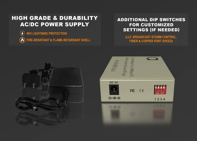 Alt view image 9 of 10 - Single Mode ST Gigabit Fiber Media Converter - Built-in Fiber Module 20 km (12.42 Miles) ST to UTP Cat5e Cat6 10/100/1000 RJ-45 Auto Sensing Gigabit or Fast Ethernet - Jumbo Frame - LLF Support