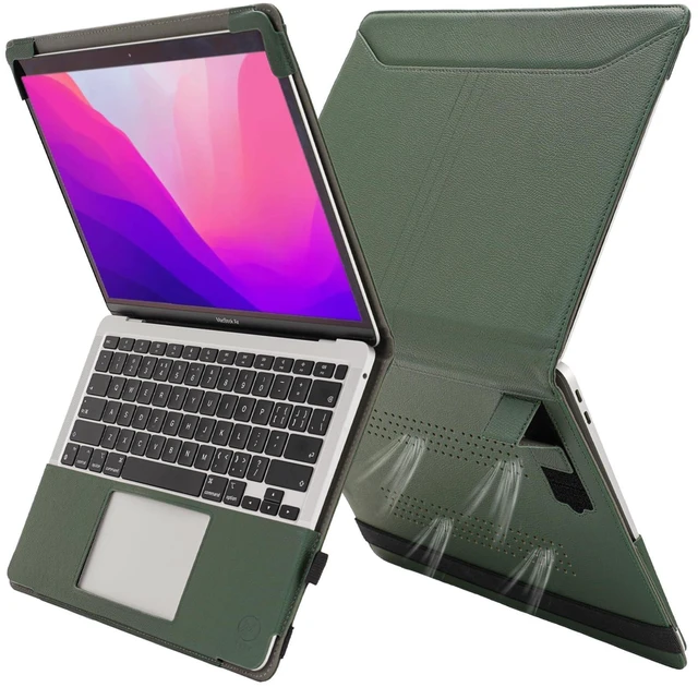 Alt view image 6 of 10 - TYTX Compatible with MacBook Air 13 Inch Case 2018-2021 PU Leather with Stand & Vents for Model A2337 M1 A2179 A1932, Green
