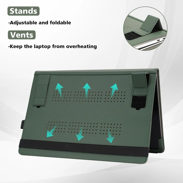 Alt view image 8 of 10 - TYTX Compatible with MacBook Air 13 Inch Case 2018-2021 PU Leather with Stand & Vents for Model A2337 M1 A2179 A1932, Green