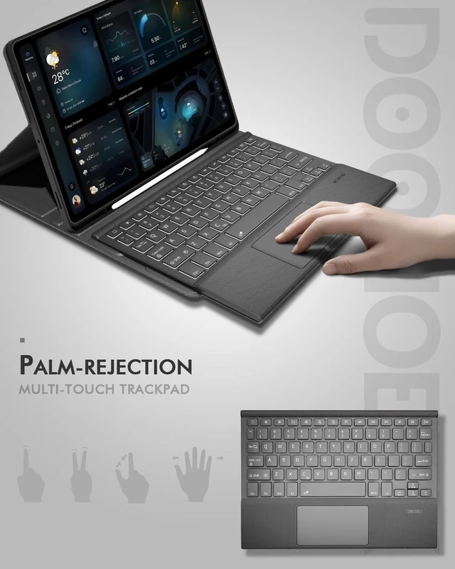 Alt view image 8 of 10 - Doohoeek Bluetooth Keyboard Case for Samsung Galaxy Tab S11 11 inch 2025, Keyboard with Trackpad & 7-Color Backlit & 3-Angle Kickstand, Galaxy S11 11" Keyboard