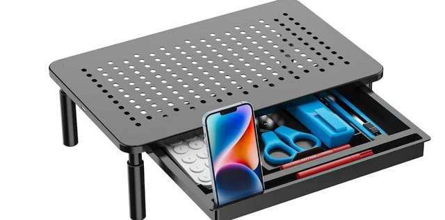 Alt view image 5 of 8 - Laptop/Monitor Stand, Tablet Screen, Sturdy Metal Printer Laptop Stand, Adjustable Height with Storage Drawer, Suitable for Monitors/laptops/Tablets.