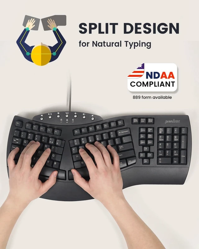 Alt view image 7 of 10 - Perixx PERIBOARD-512B Wired Ergonomic Keyboard - Split Keyboard, Wrist Rest, Natural Typing - Wired USB Connectivity - US English - Black