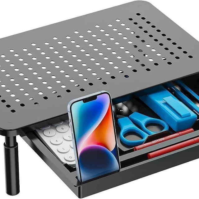 Alt view image 6 of 8 - Laptop/Monitor Stand, Tablet Screen, Sturdy Metal Printer Laptop Stand, Adjustable Height with Storage Drawer, Suitable for Monitors/laptops/Tablets.