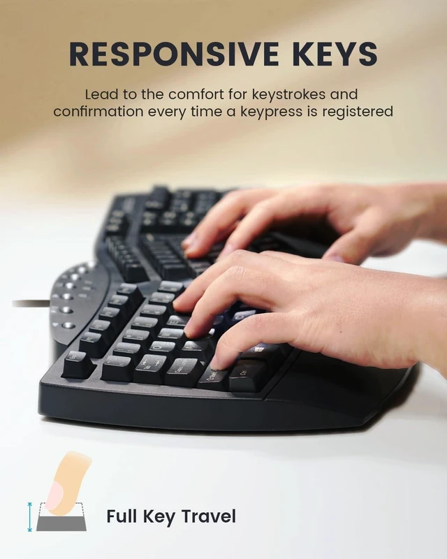 Alt view image 9 of 10 - Perixx PERIBOARD-512B Wired Ergonomic Keyboard - Split Keyboard, Wrist Rest, Natural Typing - Wired USB Connectivity - US English - Black
