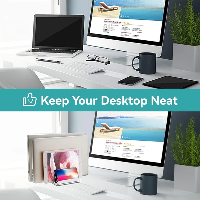 Alt view image 10 of 10 - FLEVO Vertical Laptop Stand Holder - 3 Slot Adjustable Dock, Space-Saving Laptop Holder for Computer, Tablet, Phone
