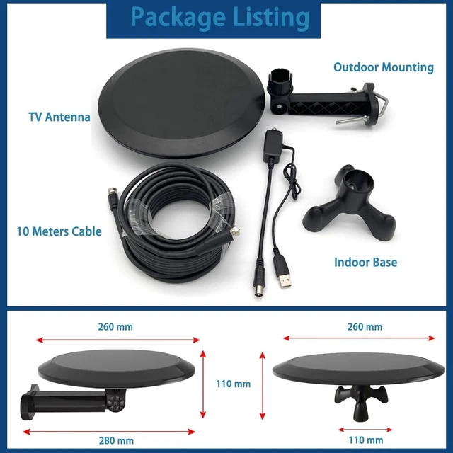 Alt view image 10 of 10 - Omni Directional Outdoor TV Antenna for Smart TV, Long Range Outside/Inside HDTV Antennas for Camper RV Boat with 32ft Coaxial Cable