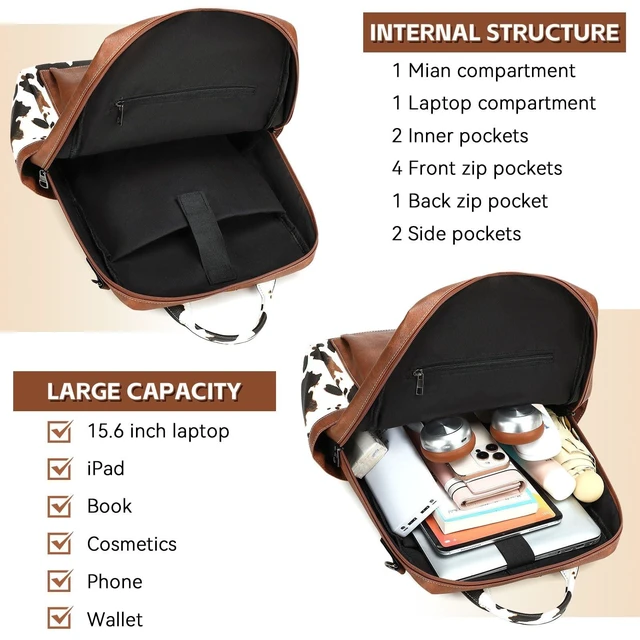 Alt view image 9 of 10 - AGLOD Vegan Leather Laptop Backpack for Women 15.6 Inch Work Backpack Purse for Travel College