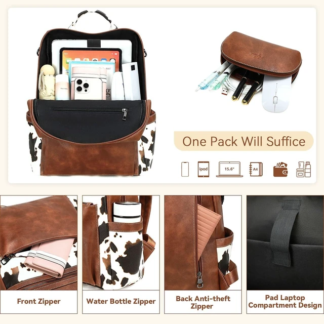 Alt view image 10 of 10 - AGLOD Vegan Leather Laptop Backpack for Women 15.6 Inch Work Backpack Purse for Travel College