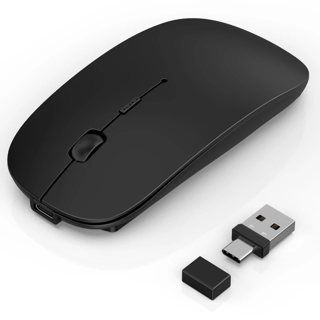 Alt view image 6 of 10 - Gizdot Bluetooth Mouse for Laptop/MacBook Air/Pro & iPad, Wireless Rechargeable Mouse with Type-C, Slim Mouse Jiggler for iMac/PC, 4 Connection Modes, Silent Click, 1600 DPI Compatible Mac OS/W