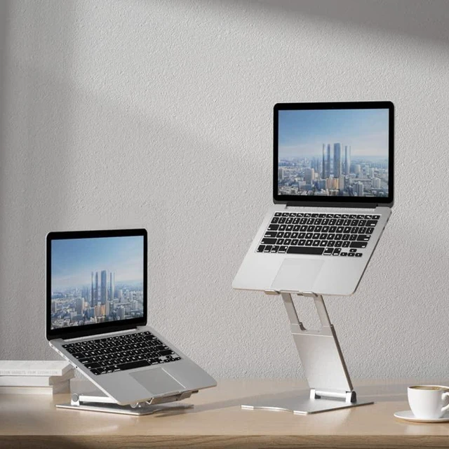 Alt view image 8 of 10 - SOYMIX Ergonomic Laptop Riser for Desk Adjustable Height Portable Sit to Stand Design Promote Healthy Posture Neck Pain Relief Home Office Use Fits 10~17" Devices MacBook Air Pro Compatible Silver