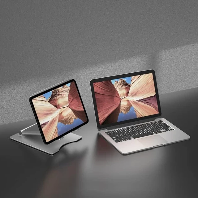 Alt view image 10 of 10 - SOYMIX Ergonomic Laptop Riser for Desk Adjustable Height Portable Sit to Stand Design Promote Healthy Posture Neck Pain Relief Home Office Use Fits 10~17" Devices MacBook Air Pro Compatible Silver